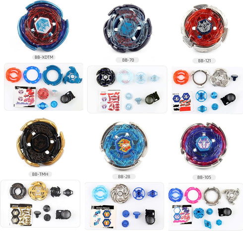 Gyros 6 Pieces Pack, Battling Tops Metal Fusion Starter Set with Stickers and Two Launchers for Kids Age 6+