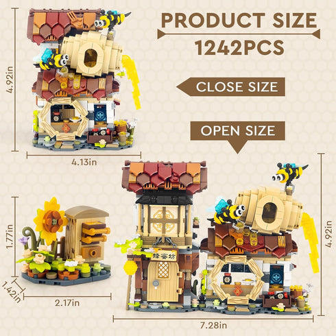 Set, 14+, (1242 HIGH GODO Honey Workshop Mini Building MOC Street View Simulation Architecture Toy, Collectible Gifts