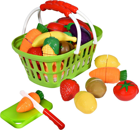 Playkidz: Fruit and Vegetables Basket Pretend Play Kitchen Food Educational Playset with
