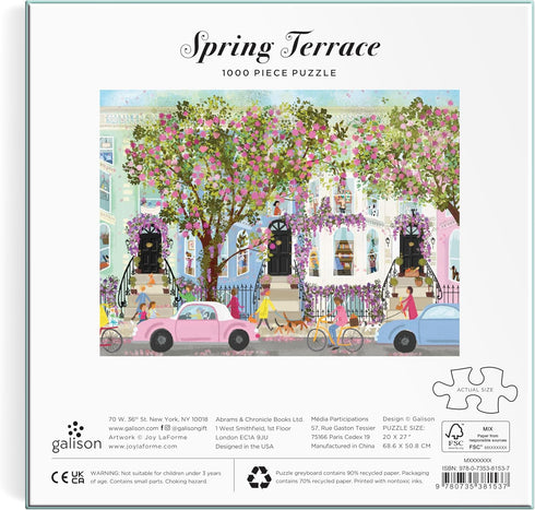 Galison Spring Terrace – 1000 Piece Joy Laforme Puzzle Featuring a Magnolia Neighborhood Day in Spring