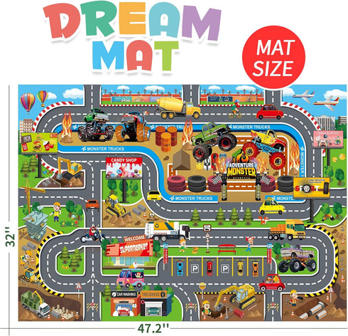Oriate Kids Toy Dream Mat - Multi Color Monster Truck Activity Playmat, Ideal Educational Floor Mats for Children