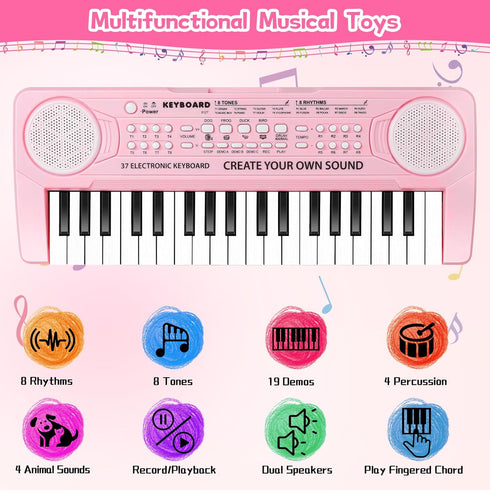 37 3-8 Kids Toddler Toy Piano Keyboard - Key Pianos for Kid Music Toys Instruments with Microphone | Unlock Musical