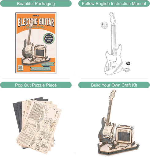 ROKR Wooden 3D Guitar Puzzle - Musical Instrument Model Kit for Teens and Kids, DIY Desk Decor