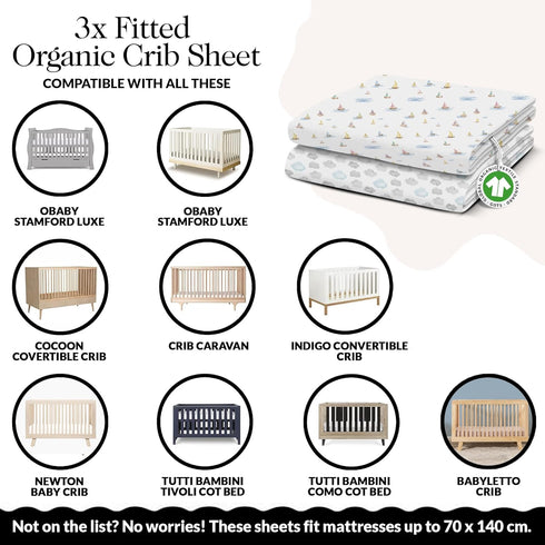 100% (3-Pack) Pack 5" 28" 55" Organic Cotton Baby Crib Sheets GOTS Certified, Soft Fitted Sheets for Mini Mattress & n