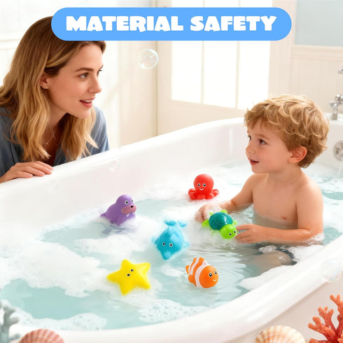 6 JOYIN Pcs Sea Animal Bath Toys, Sealed & No-Hole & Mold Free Bathtub Toys for Kids, Non-Toxic & Soft Water Vehicles