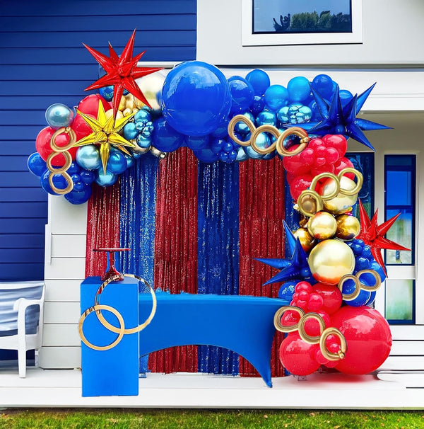 Kozee Red Blue Gold Balloon Garland Arch Kit, 130 PCS Chrome Blue for Kid Video Game Birthday Party