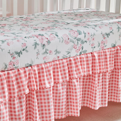 Shxime 3 Set, Cozy Piece Floral Crib Bedding Soft Quilted Baby Comforter with Fitted Sheet & Ruffled Crib Skirt