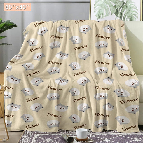 Dog(47"x60") Personalized Baby Blanket with Name, Custom Toddler Blanket for Girls Boys, Double Layer Flannel Receiving