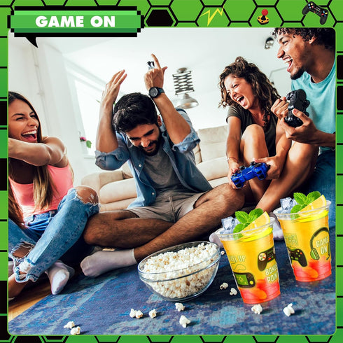 50 Pcs Video Game Plastic Cups, 12 Oz Gaming Birthday Party Disposable Cups for Kids and Adults