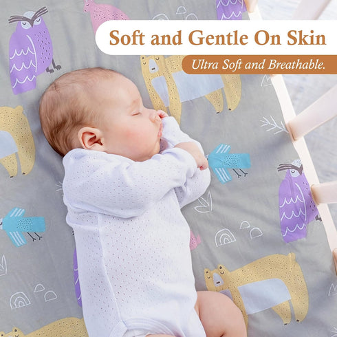 Moonybaby Baby Crib Sheet - 100% Organic Cotton Unisex for Standard Crib Toddler Mattresses (Jersey with Animal