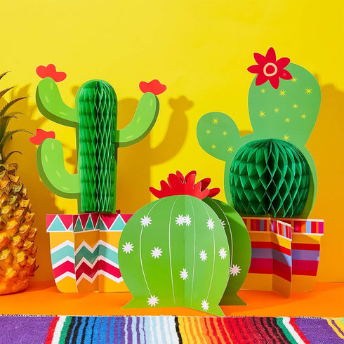 Gejoy 6 Pieces Cactus Party Decorations, Honeycomb Table Centerpieces Paper Cutouts for Fiesta Birthday Baby Shower