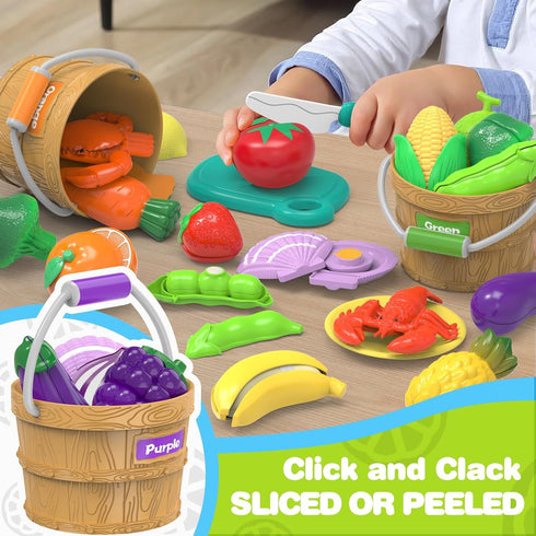 MOEAWS Set Cutting Play Food Toys for Kids, Pretend Play Kitchen Accessories, Cutting Food Sorting Toy, Fake