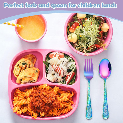 E-far 10-Piece Toddler Forks and Spoons Set, Stainless Steel Kids Safe Silverware for Self Feeding, Rainbow