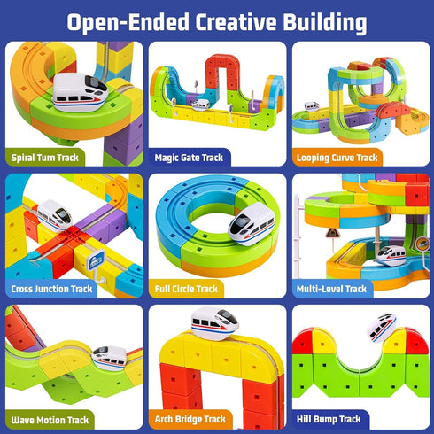 Set 3D 360 3-12 55PCS Electric Train for Kids, Infinity Racer Snap-Fit Cube Track Toy, DIY STEM Rail Cube Monorail