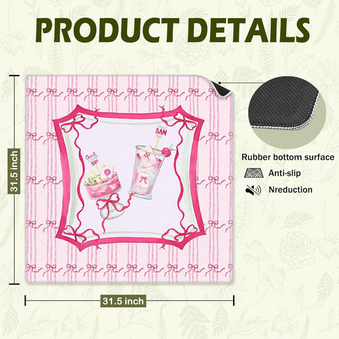 VIIJJUE 31.5 31.5 Coquette Pink Bow Mahjong Mat x in, Cute Girly Pink Drink Mahjong Mat for Table, Non-Slip Noise