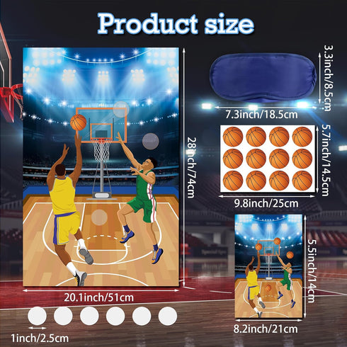 Basketball Party Game - Pin The Basketball on The Hoop with 36 Pcs Stickers, Large Poster for Kids Boys Men Birthday