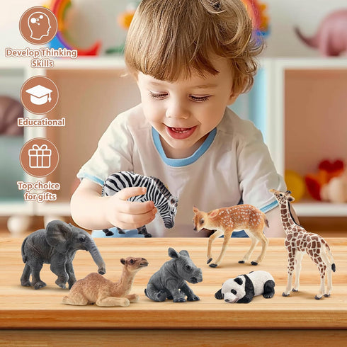 Toymany 12PCS Baby Figurines Forest Animals, Realistic Woodland Figures Toys Includes Elephant, Giraffe, Mountain Lion,
