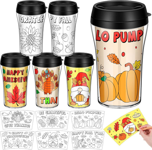 Yiyiring 12 Set Thanksgiving Crafts DIY Color Your Own 10 oz Coloring Cups