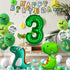 Large Dinosaur Foil Balloons and Happy Birthday Banner - Number 3 Balloon for 3rd Birthday Party Decorations