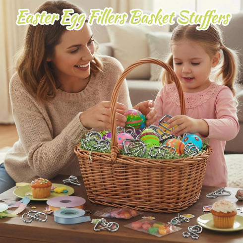 24 3D Pcs Prefilled Easter Eggs with Brain Teaser Puzzles Toys for Kids,Easter Basket Stuffers Filled with Metal