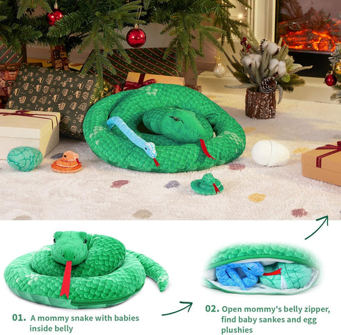 Mommy 3 5 7 8 12,Long MorisMos Giant Snake Stuffed Animal with Babies & Eggs,Realistic Stuffed Snake Plush Toys for Kid