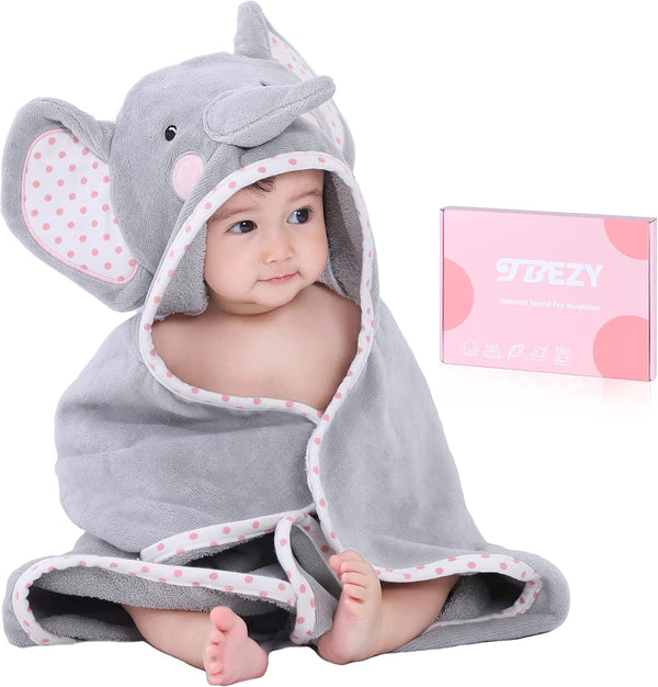 Baby Hooded Towel with Unique Animal Design, Ultra Soft Thick Cotton Bath Towel for Newborn (Elephant)