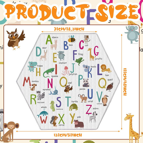 Funtery Woodland Animals Hexagon Playpen Mat Baby Play Mat Foldable Soft Nursery Rug Portable Baby Playmat Washable