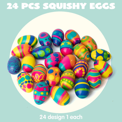 24 JOYIN PCS Easter Eggs Colorful and Squishy Toy, Slow Rising Stress Relief Fidget Toy Squeeze Easter Eggs, Basket