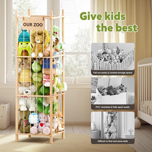 Dayacoco Stuffed Animal Storage, Wood Stuffed Animals Organizer Holder Zoo, Extra Large Capacity Stuff Storage