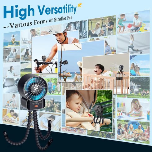 2-Pack 12 AMTIFO Stroller Fan for Baby: USB Rechargeable, Quiet, Adjustable & Portable - Ideal for Stroller, Crib, Car