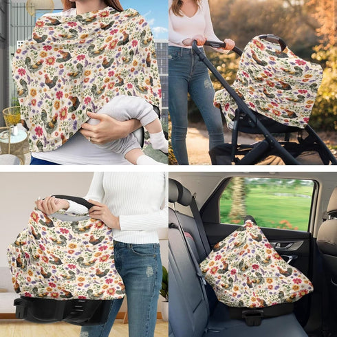 Sarogrorin 2PCS Floral Chickens Baby Car Seat Cover Stretchy Carrier Covers for Stroller/Shopping Cart Nursing Pillow