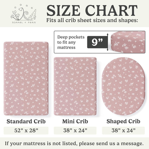 2 Pack Crib Sheets Neutral - Fitted Baby Crib Sheets Bed for Girl Boy - Standard & Toddler Mattress (Antique Rose)