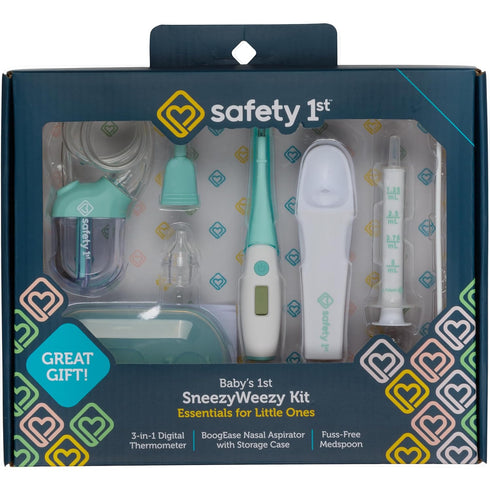 Safety 1st Babys 1st SneezyWeezy Kit, BoogEase Nasal Aspirator, 3-in-1 Digital Thermometer,