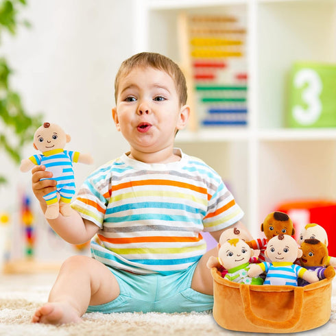8" 6 Set Basket of Babies Plush Dolls, Plush Diversity Baby Dolls- Piece Interchangeable Clothes Stuffed Plush Figures