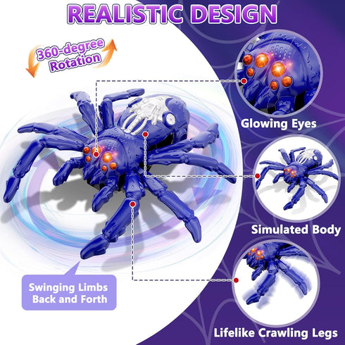 360 3 3-12 Infowush Wall Crawler Spider, Rechargeable Remote Control Robot Kids Toys, Rotating RC Wall Climbing Spider