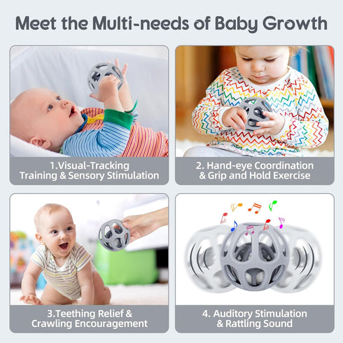 MCGMITT Baby Rattle Teething Toy, Easy Grasp Silicone Infant Ball, BPA Free Non-Toxic Soft Baby Sensory Ball Bath Toy