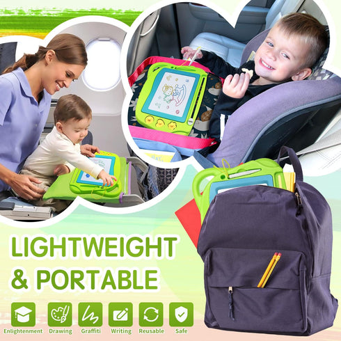 AiTuiTui Magnetic Drawing Board Mini Travel Doodle - Erasable Writing Sketch Colorful Pad for Kids with 3 Stamps and 1