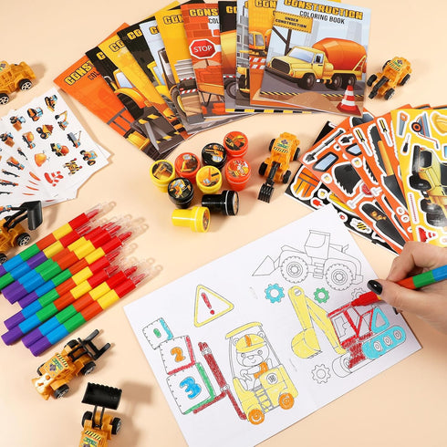 84Pcs Set BenLouis Construction Party Favors Excavator Theme Coloring Books Crayons Sticker Bulk for Kids Construction