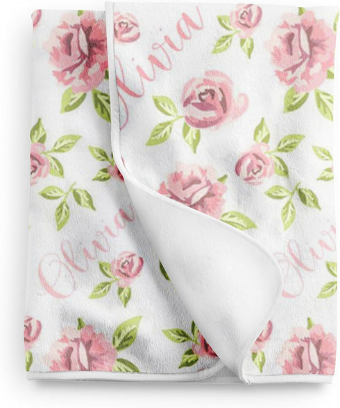 WolfeDesignPDD Custom Blanket, Newborn Gift, Floral Baby Blanket, Personalized Baby Blanket, Baby Girl, Receiving