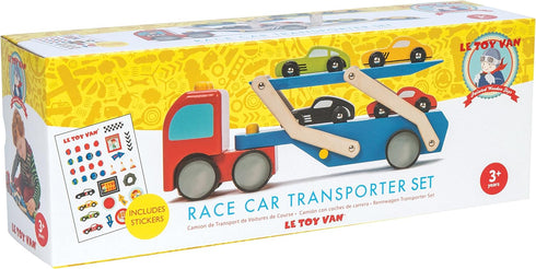 Le Toy Van Motors, Planes & Garages Race Car Transporter Set, Premium Wooden Toys for Kids Ages 3 and Up