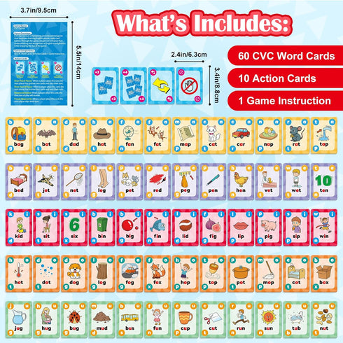 Broytain 4 5 6,Phonics CVC Phonics Games for Toddlers,CVC Word Toy for Kids,Reading Card Game for Ages Flash Cards