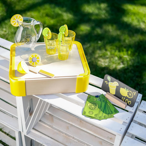 Set, Set 3+ Fat Brain Toys Pretendables Lemonade Time Pretend Play Food Lemonade Stand for Kids with Storage, Great