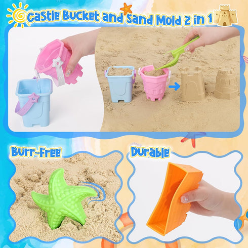 1-3 4 5 6 7 8 9 10 12, Summer FUSPWEAO Beach Toys Sand Toys for Kids, Sand Castle Toys with Castle Bucket, Sand Molds