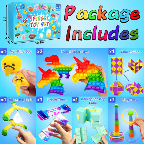 125 Pack 4-8-12,Stress&Anxiety Fidget Toys Assortment for Kids Relief Toys for Party Favors,Treasure Box