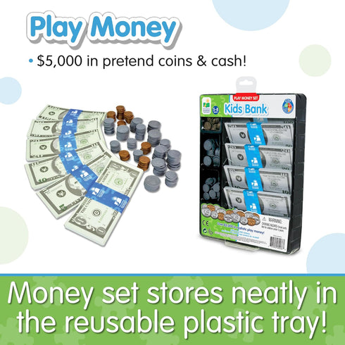 The Learning Journey Kids Bank Play Money Set - Over $5000 in Realistic Play Money for Ages 5+