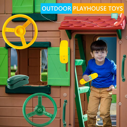 8 Pcs Playground Accessories for Swingset, Steering Wheel, Safety Handles, Plastic Phone Toy for Kids Outdoor Playset