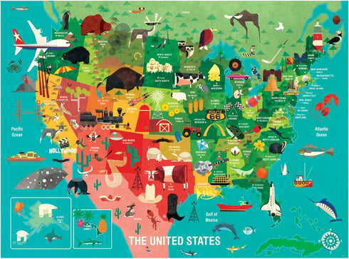 Mudpuppy 1000 Piece United States Jigsaw Puzzle for Adults and Families, USA Family Puzzle with Vibrant Illustrations of The Attributes of The 50 States, One Size (9780735353244)