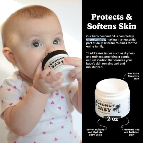 Coconut Baby Oil for Hair & Skin Care, Natural & Organic, 2 fl oz, Unscented Moisturizer for Sensitive Skin