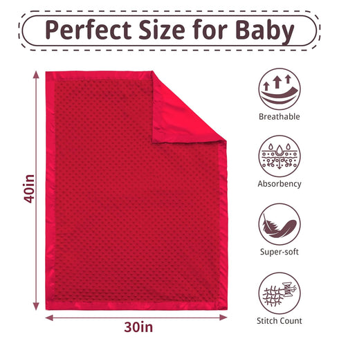 30 40) Pro Goleem Baby Soft Minky Dot Blanket with Silky Satin Backing Baby Gifts for Boys and Girls (Red, x
