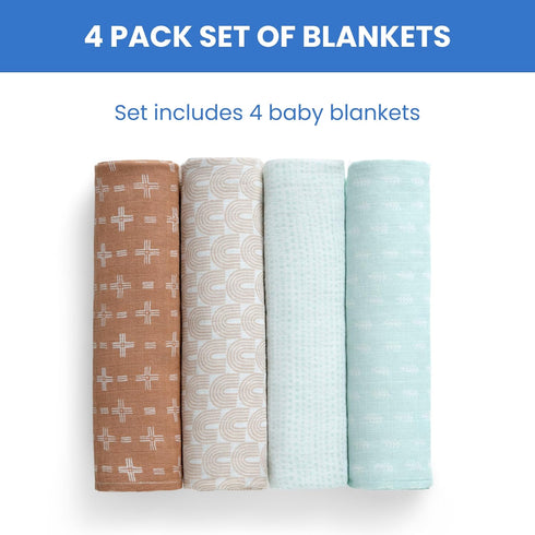 Delta Children 100% Cotton Muslin Baby Receiving Blankets, 47x47 Inches (Pack of 4), Neutral Boho